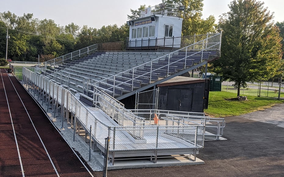 smaller size stadium seating with a press box